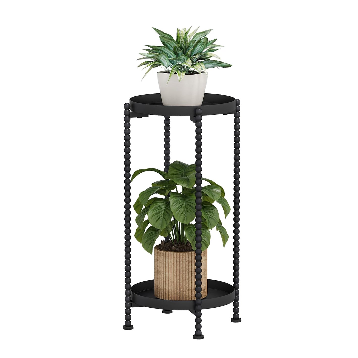 YINMIT Plant Stand Indoor Outdoor, 2 Tier Metal Plant Stand, Metal Spindle Poles Plant Stands Outdoor, Corner Flower Pot Stand, Plant Tables Indoor for Patio Garden Balcony Living Room Black