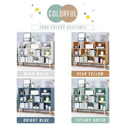 IOTXY Wooden Open Shelf Bookcase - 3-Tier Floor Standing Display Cabinet Rack with Legs, 10 Cubes Bookshelf, Pear Yellow