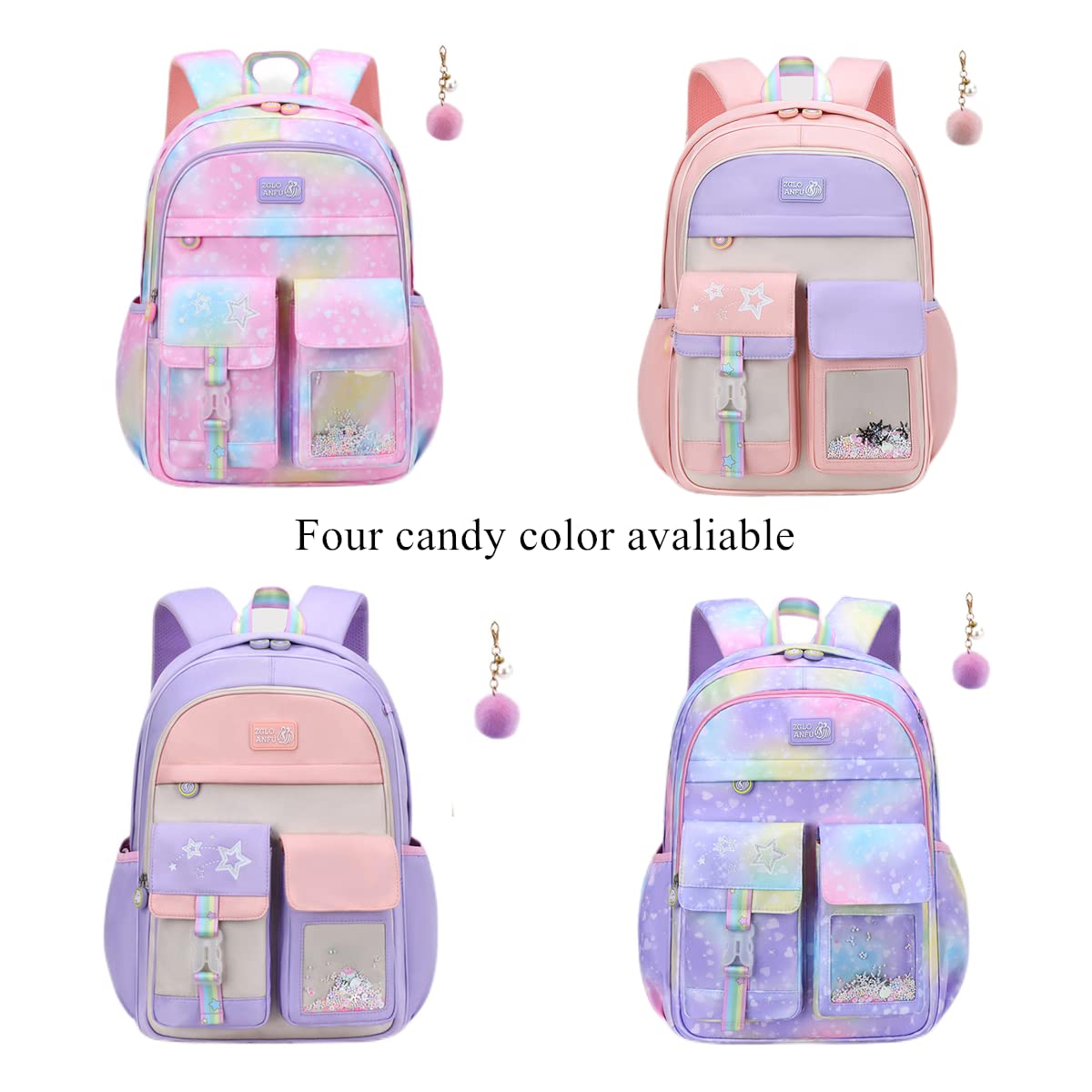 VIDOSCLA Cute Coloful Casual Daypack for Girls,Teens Elementary School Backpack,Primary Book Bags forTeens Gradient purple-L