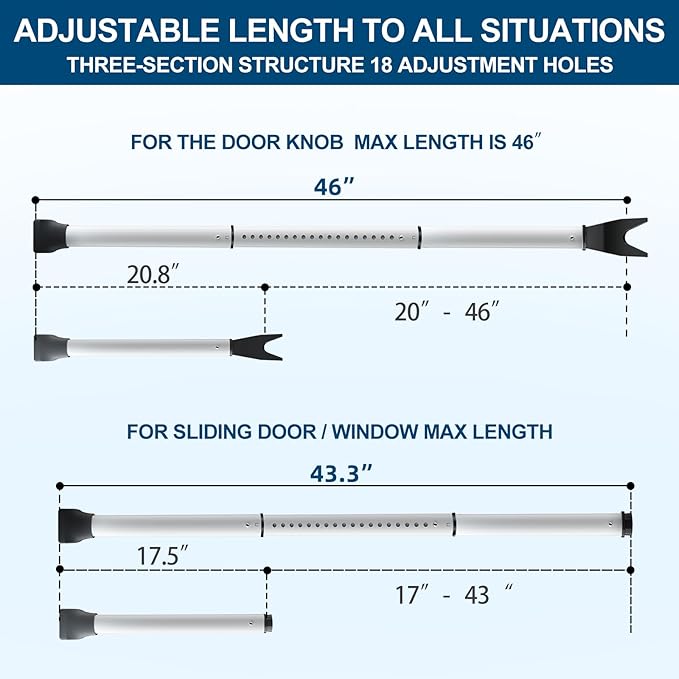 Rerishom Door Security Bar, Door Stoppers Security bar,Heavy Duty Door Lock Security Door Jammer Door Stopper for Apartment, Hotel Room,Screen Door Hardware, Gate Lock Bar, 2 Pack