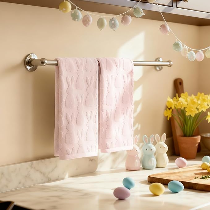 Artoid Mode 2 Pcs Pink 3D Rabbit Jacquard Easter Hand Towels
