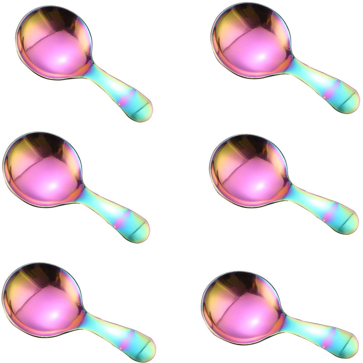 6 Pcs Stainless Steel Mini Spoon Short Handle Small Round Suitable For Dessert, Tea, Coffee, Cake, Sugar, Ice Cream Coffee Tea Spoon. (Silver A)