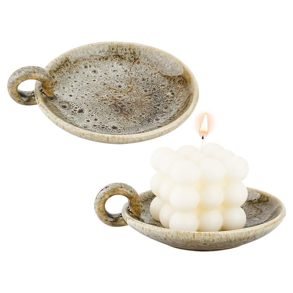 OLYCRAFT 2Pc Porcelain Plate Candle Holder for Wedding Home Incense Decor
