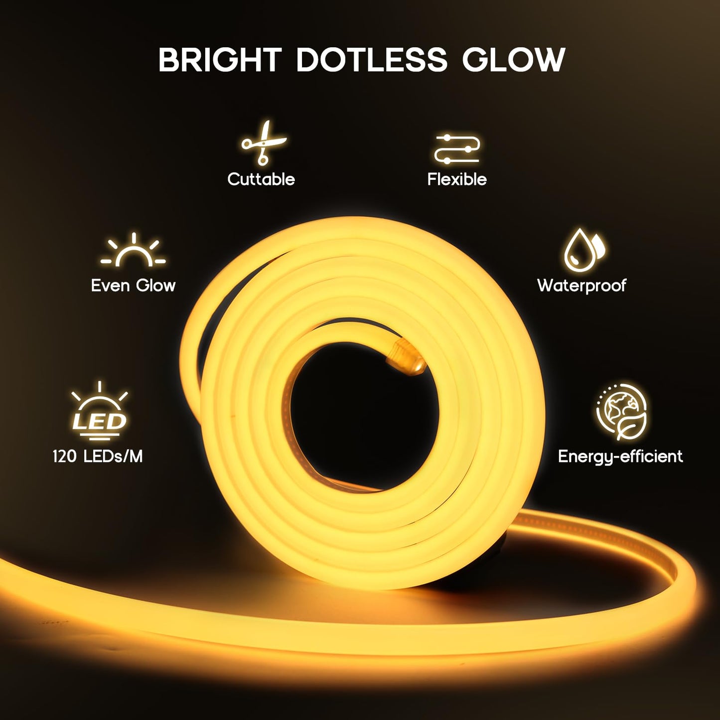 VOEWT LED Neon Lights Warm White 3000K,16.4ft 110-120V LED Strip Lights,Flexible Outdoor Waterproof Neon Rope Lights for Bedroom,Cabinet,Kitchen,Living Room,Mirror,Halloween Decor