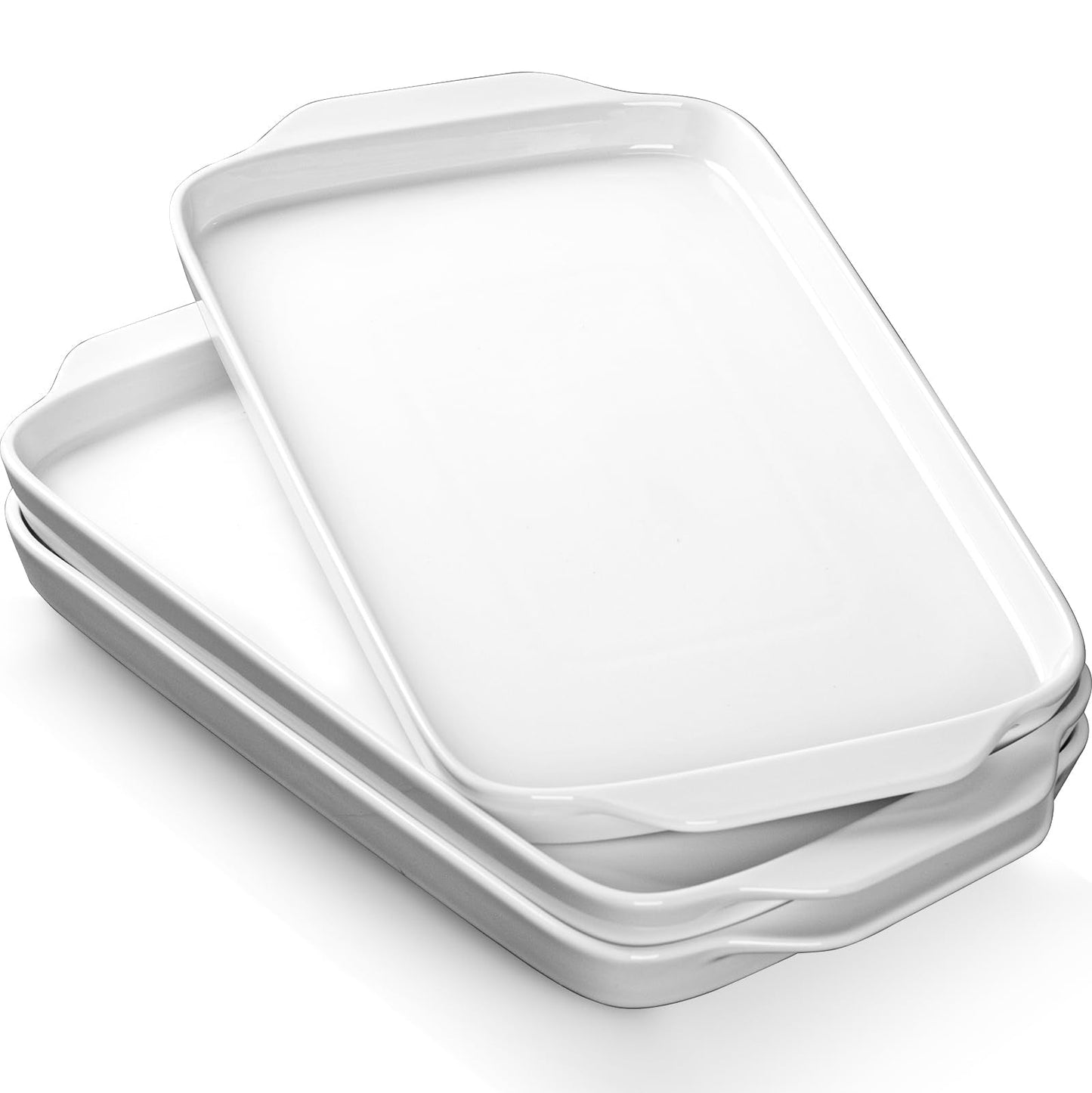 Dizada Large Serving Platter with Handles 16"x9" - White Porcelain Serving Trays Set of 3, Rectangular Platters for Entertaining, Party, Appetizer, Charcuterie