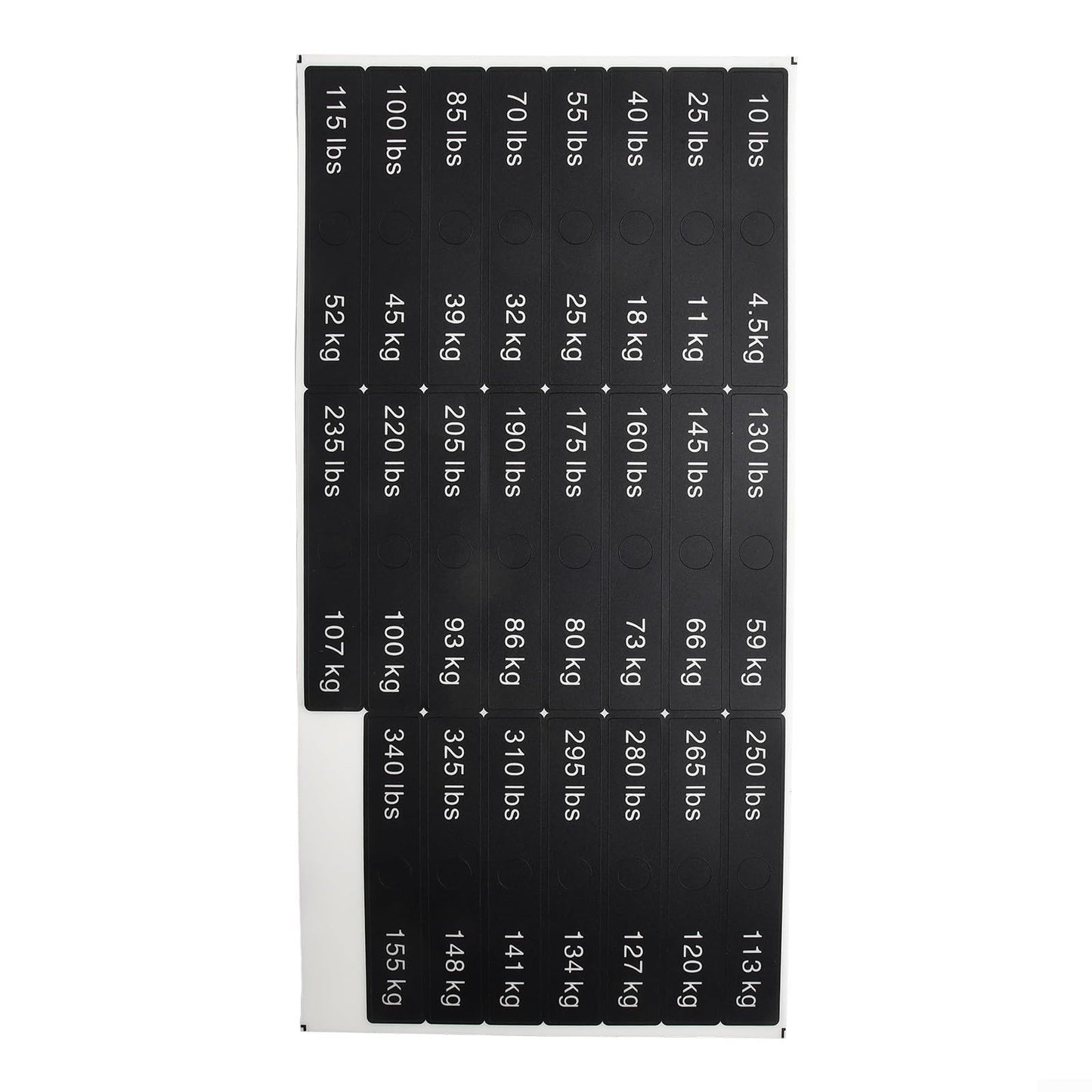 Fitness Equipment Weight Stickers Gym Weight Stack Label PP Weight Stickers(10LB-340LB)