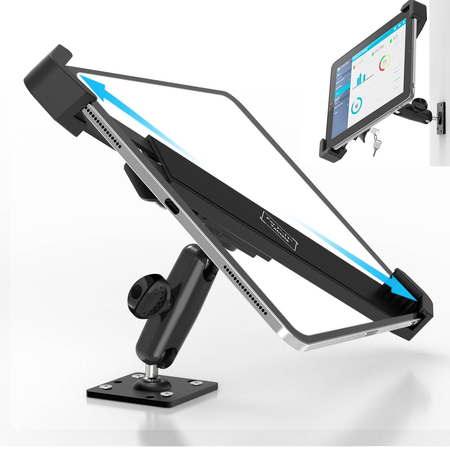 Cuxwill Tablet Wall Mount Lock Holder for 9-14" iPad, Metal Anti Theft Tablet Kiosk Mount with Secure Lockable for Conference Room, Desktop, Under Counter, Cabinet, Gym - Fits iPad, Galaxy Tab Series