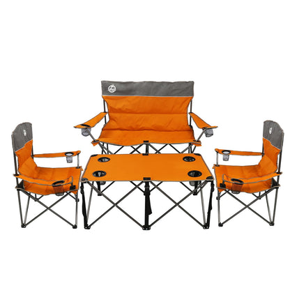 Northroad Folding Camping Chair Set of 4, Portable Collapsible Conversation Set w/1 Sofa, 2 Single Chairs, 1 Table for Family Patio, Outdoor Travel, Beach(Orange)