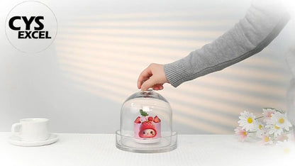 CYS EXCEL Glass Bell Dome Cloche with Glass Base (H:8" W:7") | Multiple Size Choices Terrarium Jar Plant Cover | Cake Dessert Display