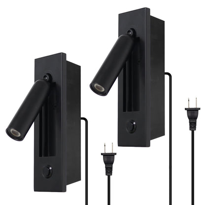 YFMYY Set of 2 Led Headboard Wall Light, 350°Rotation Portable Plug in Wall Sconce Hardwired, Bedside Reading Light Recessed Push Switch, Hotel Bed Side Decor Wall Sconces Spotlight (Matt Black)