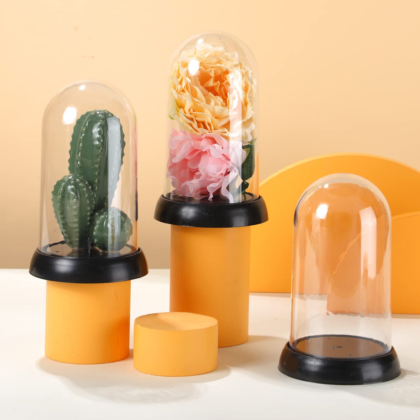 Zhengmy 12 Pcs Plastic Dome Display Case Cloche Bell Jar with Base Clear Cloche Dome Decoration Case for Collectibles Rose Office Home Tabletop Centerpiece Decoration (Oval)