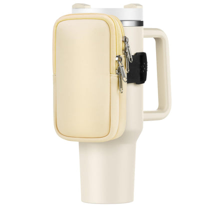 Water Bottle Pouch For Stanley Cup 40oz 30oz, Running Water Bottle Bag for Cards, Keys, Phone, Gym Accessories For Men Women, Travel Tumbler Mug Pouch Compatible With Stanley, Simple Modern(Cream)