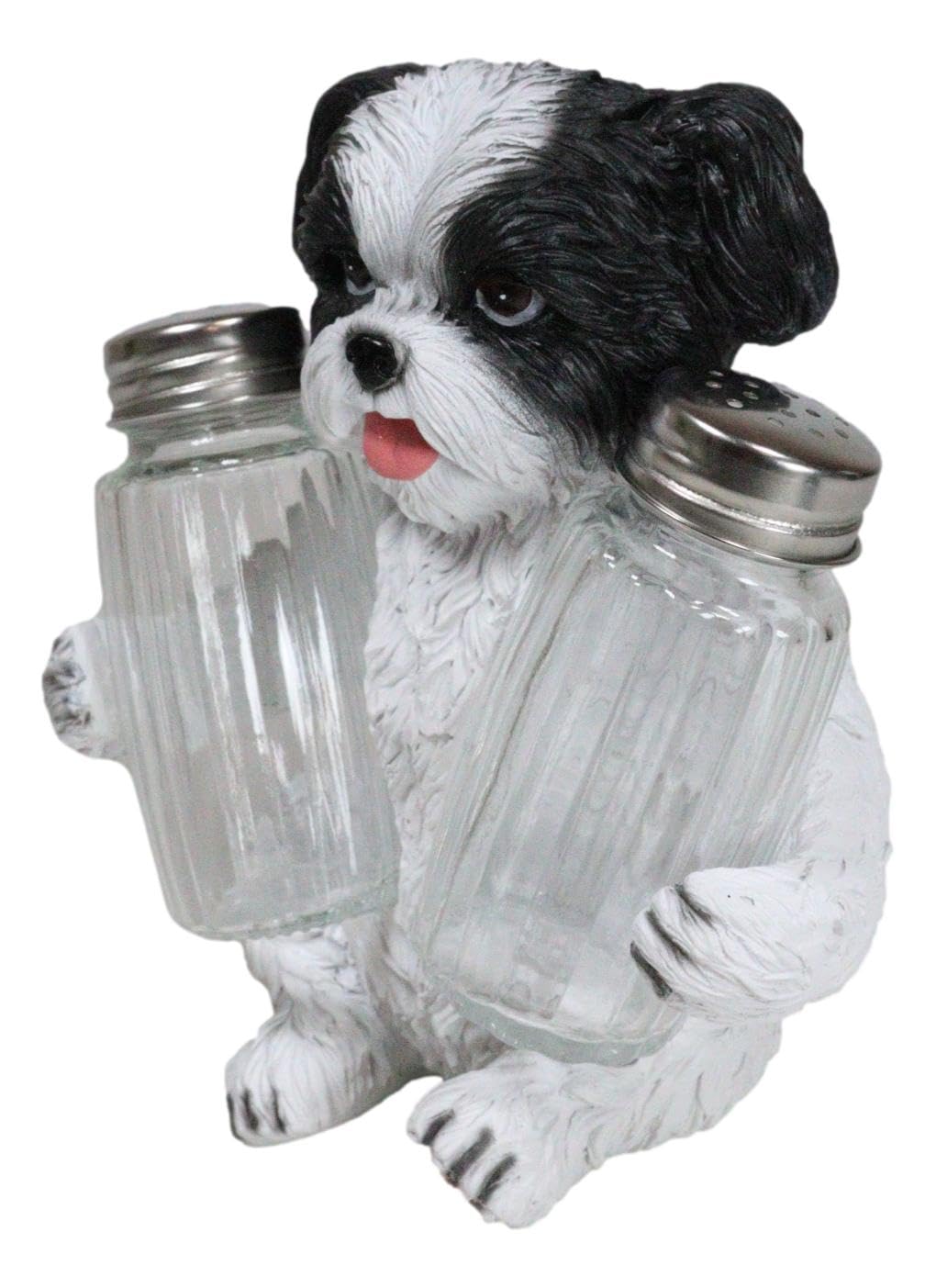 Ebros Gift Realistic Adorable Hugging Pooch Shih Tzu Mini Toy Breed Dog Decorative Glass Salt Pepper Shakers Holder Resin Figurine 6"Tall Animal Pet Pal Kitchen Helper Spice Organizer Accent Statue
