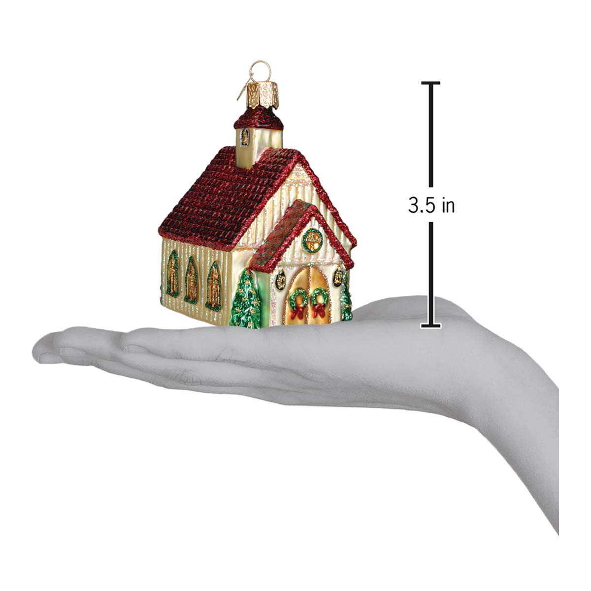 Old World Christmas Christmas Chapel Glass Blown Ornament for Christmas Tree, Handcrafted Holiday Decoration, Religion Collection