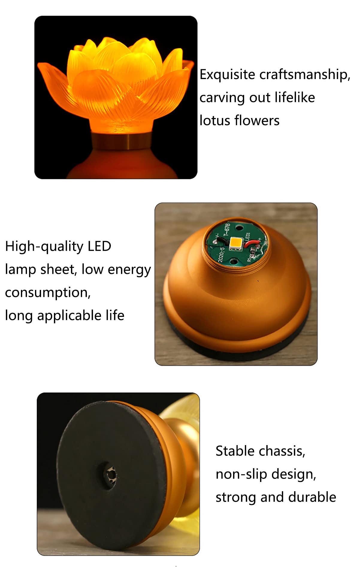 Omeet 1Pair - LED Glazed Lotus Buddhist Lamp, Light offering Before Buddha, USB Rechargeable Lotus Light, Temple Decoration & Faith Supplies - 3.5 inches