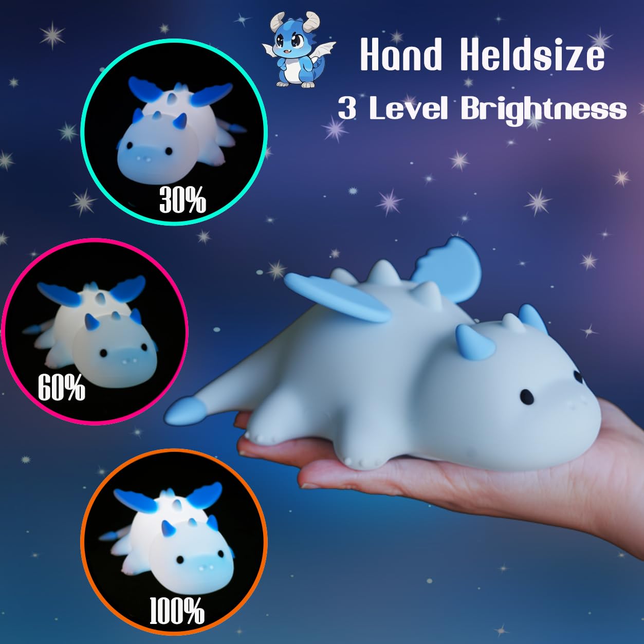 POSSHE Dragon Night Light, Cute Baby Dragon Gifts, Soft Silicone Lamp with 3 Level Warm Light and RGB Changing, Breastfeeding Nursery Portable Kawaii Bedside Lamp for Baby, Toddler, Boys and Girls