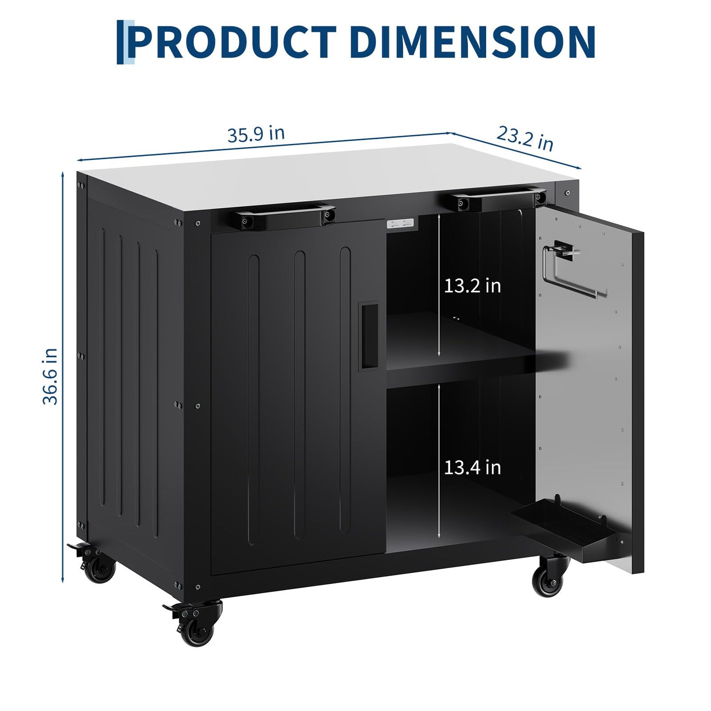 Outdoor Grill Cart with Storage Cabinet, Outdoor Cooking Table, Made Entirely of Stainless Steel, Grill Station for Kitchen Prep, Working Table, Lawn & Garden