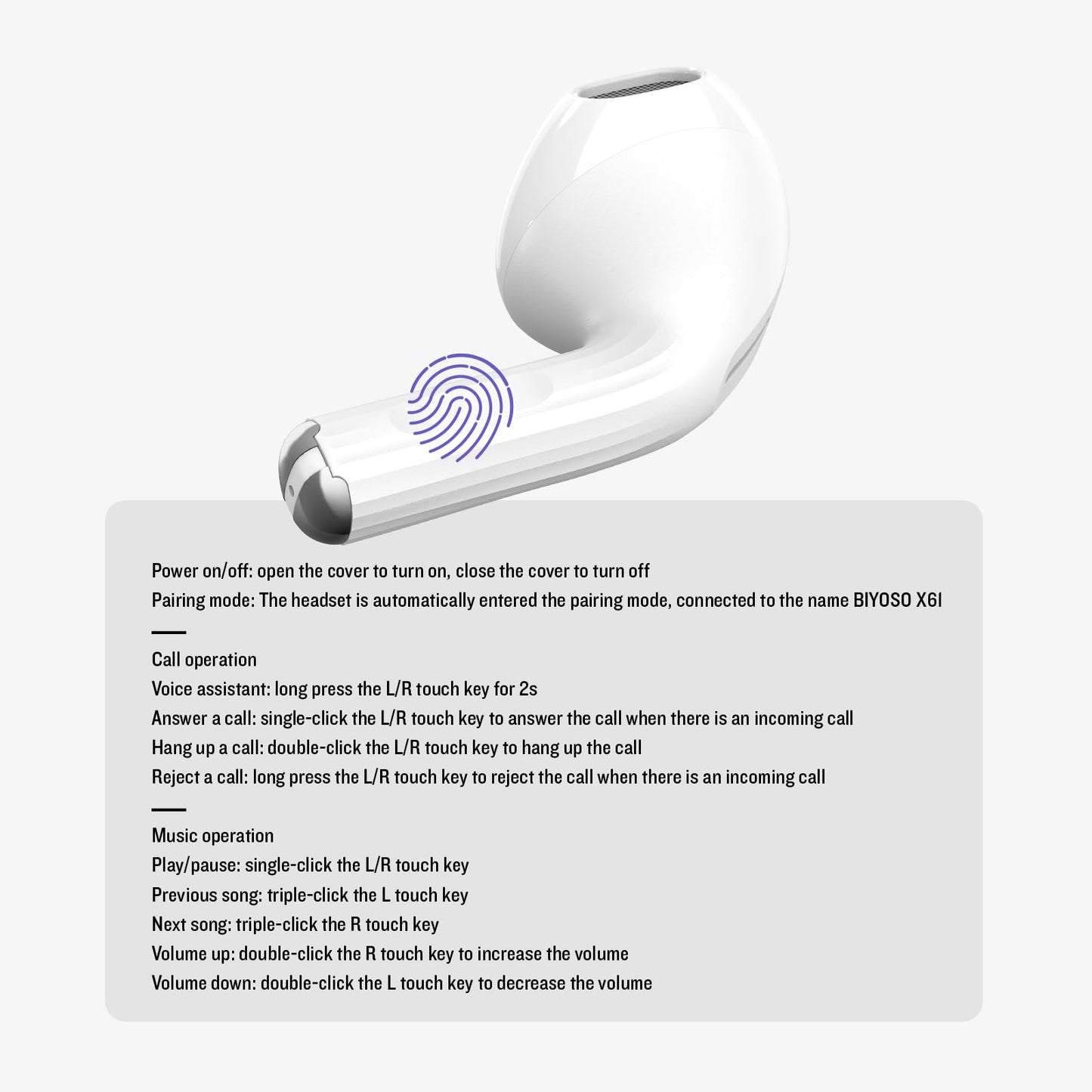 Biyoso 5.4 Earbuds Bluetooth Earphone, Dul-Channel with USB-C Charging Case HiFi Stereo, Sound in-Ear Earphones, Touch Control Ear Auto Pairing Headphones for Apple AirPods