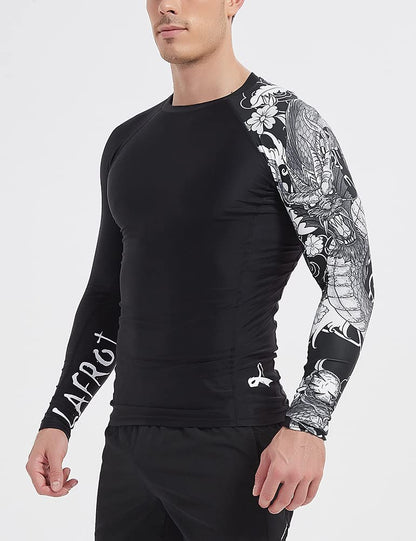 LAFROI Men's Long Sleeve UPF 50+ Baselayer Skins Performance Fit Compression Rash Guard-CLYYB Asym Dragon Size MD