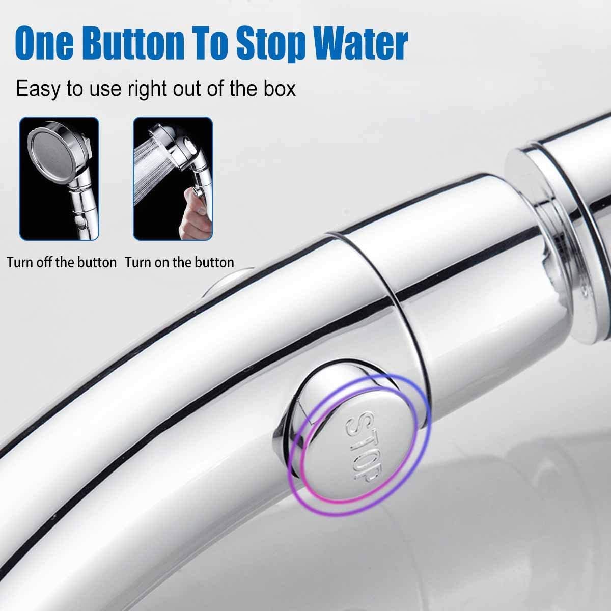 GENMAIGOU Modern 3-Setting Detachable Shower Head with 59-Inch Hose, High Pressure Water Saving, 360 Rotating Adjustable Handheld Shower Head with ON/OFF Switch and 3 Spray Modes, Chrome Finish