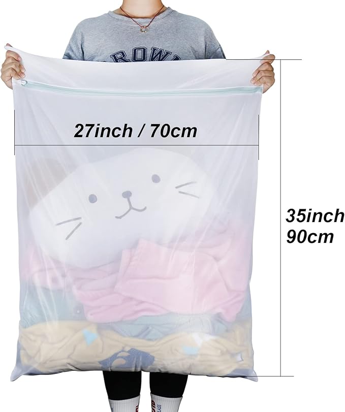 Large Mesh Laundry Bags, 2 Pack 35 in x 27 in Washable Fine Net Washing Machine