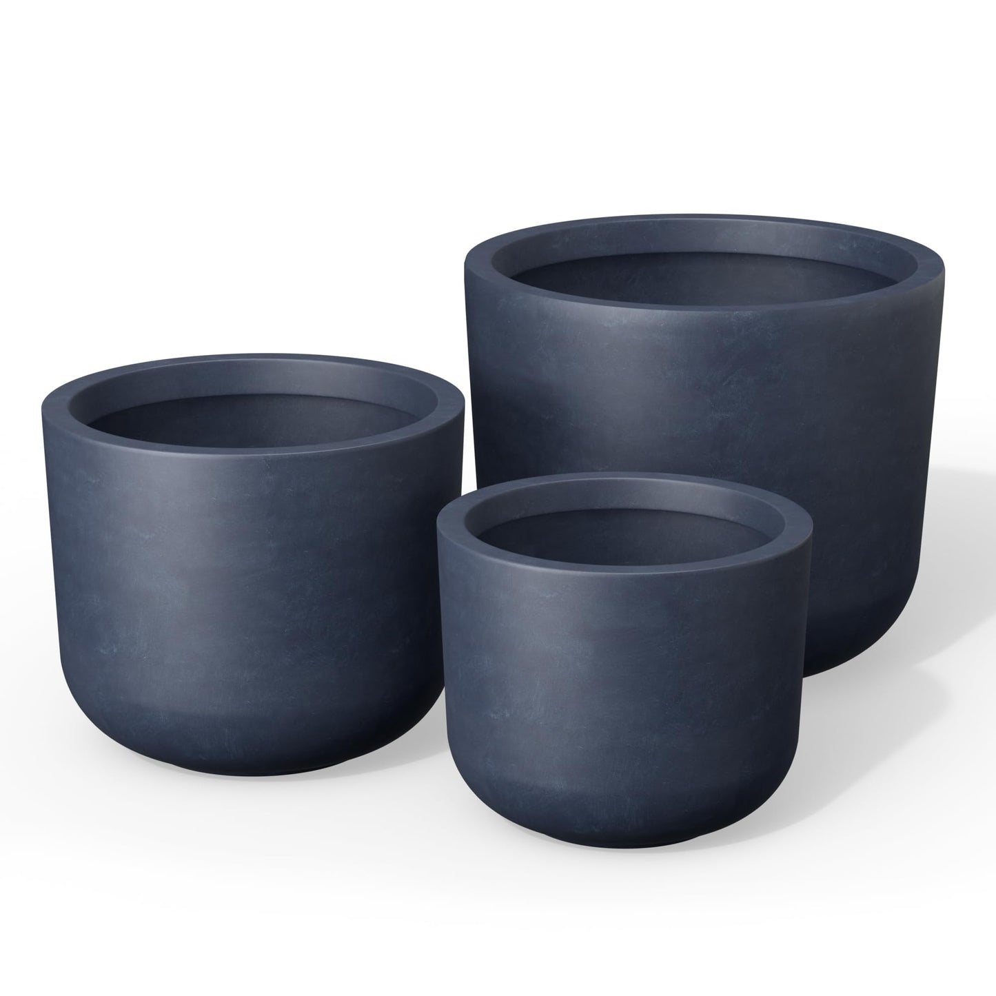 Kante 13",11",9" Dia Round Concrete Large Plant Pots Outdoor Indoor Planters Bowl with Drainage Hole for Patio, Set of 3,Charcoal