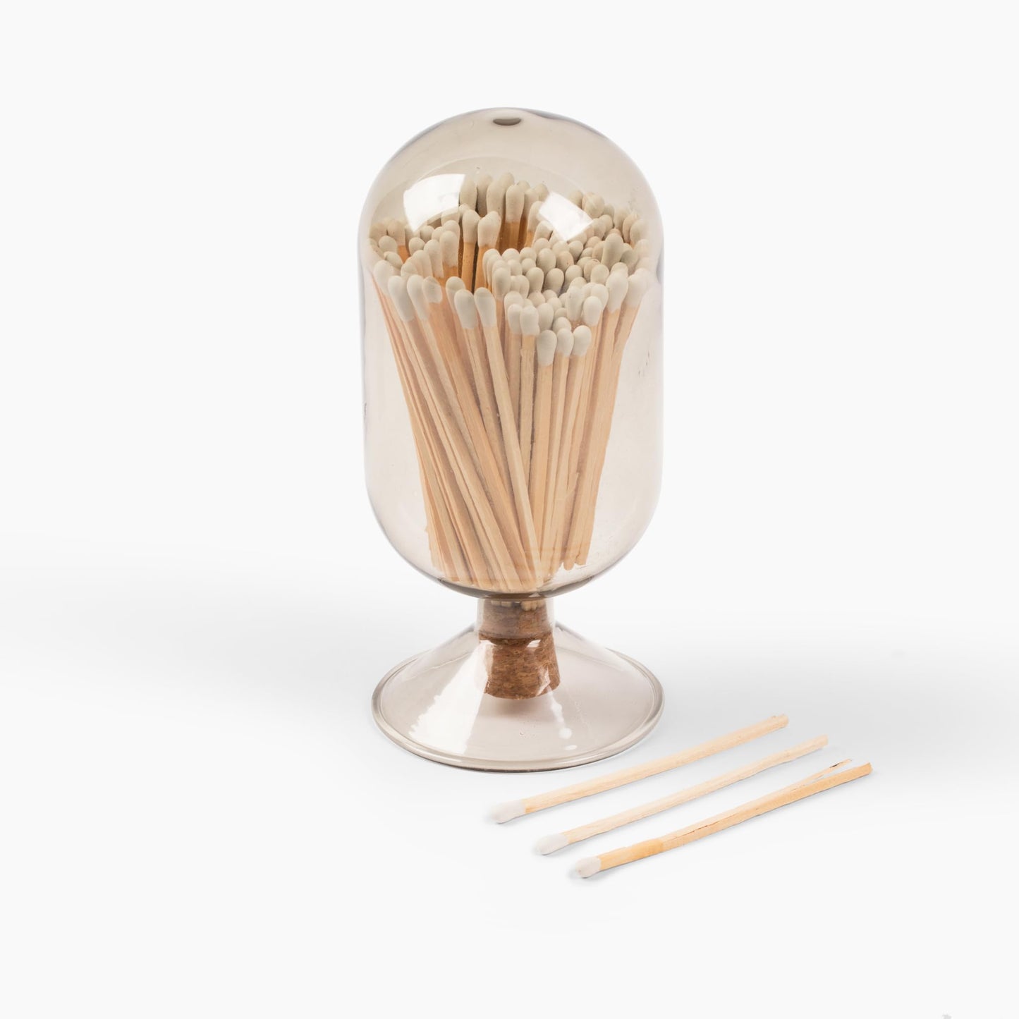 MILAVERA Premium Smoke Glass Cloche - Decorative Jar with Striker. Holder for Long Matches for Candles, Fireplace, Bathroom Accessories, Bath Salts. Includes Attachable Match Striker. (No Matches)