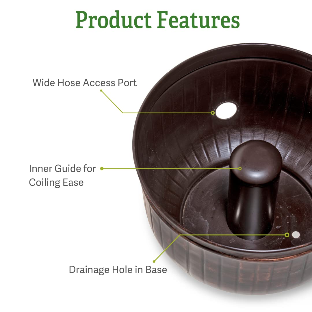 Gardener's Supply Company Garden Hose Pot | Elegant Brushed Bronze Brown Decorative Watering Hose Storage with Side Hole | Ideal Hose Holder for Outdoor Garden, Backyard, & Patio | Holds 100ft Hose