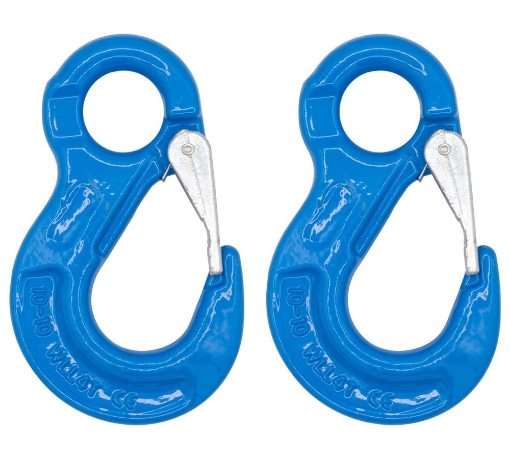 Mytee Products 2 Pack 3/8" G100 Eye Sling Hook with Safety Latch for Lifting & Rigging | 8,800 LBS WLL 35,200 LBS Break Strength | Fits G100 1/2" Chains Wire Ropes Slings Blue Alloy Steel ASME B30.29