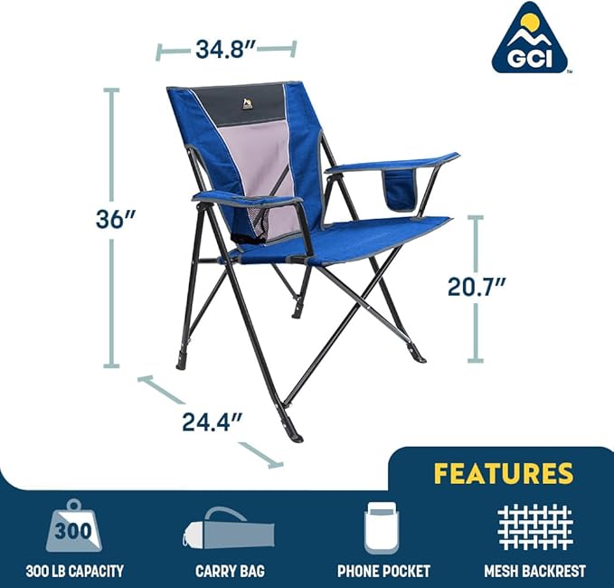 GCI Outdoor Comfort Pro Camping Chair | Collapsible Folding Chair with Durable Armrests, Drink Holder & Portable Carry Bag — Heathered Royal