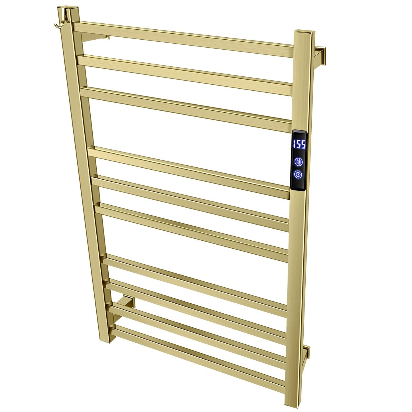 Towel Warmer Rack for Bathroom with Timer/Fahrenheit Temperature Control Wall Mounted Electric Heated 10 Bar Rail Plug-in or Hardwired Keep Bath Shower Towel Warming (Brushed Gold)