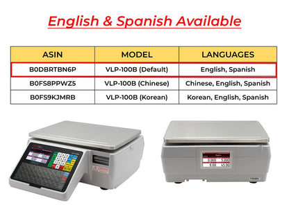 VisionTechShop VLP-100B Label Printing Scale, Capacity 30/60lb Readability 0.01/0.02lb, NTEP Legal for Trade, English, Spanish Available