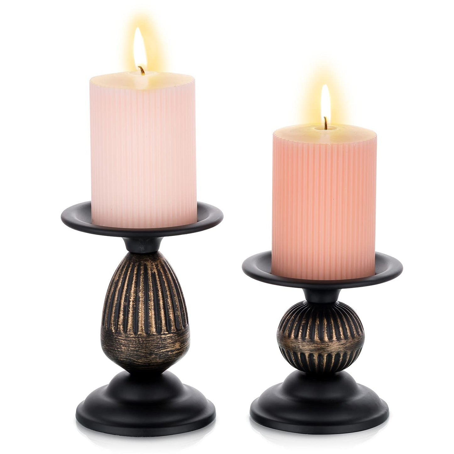 Sziqiqi Vintage Pillar Candle Holders Distressed Metal Candleholder Black Candlestick Holders Centerpiece Shabby Chic Ornaments for Coffee Dining Table Mantle Fireplace - Set of 2