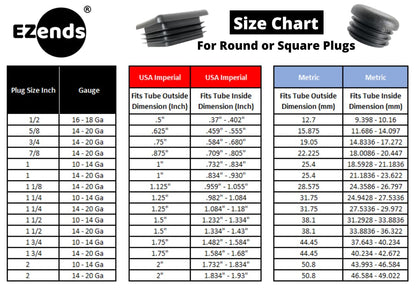EZends Premium Grade 1/2 Inch Extra Durable Plastic End Plug, for Square Tubing 16-18 GA / 100 Pack / 1/2 Inch End Caps / Chair Glide Floor Protectors
