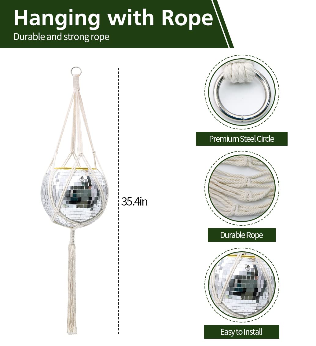FGBNM Disco Ball Planter, 8" Silver Disco Ball Planter, Disco Ball Plant Hanger with Hanging Rope, Hanging Chain, Hook, Circle and Extra Mirror Pieces