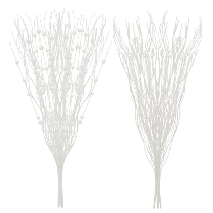 SLKING STORE SLK 16-Pack Artificial Glitter Berry Stem Ornaments, Christmas Decorative Glittery Twigs, Picks, Branches for Tree, Wreath, Small Vase, Halloween Party (White)