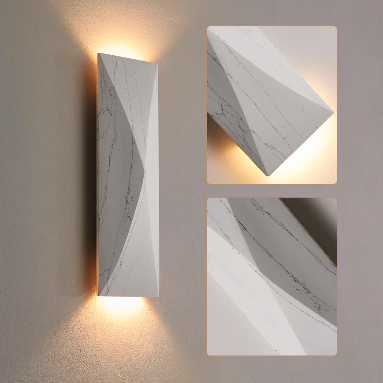 LVLVlech 15.75 Inch Nordic Natural Marble Wall Sconce, Up and Down Lighting, Ideal for Living Room, Bedroom, Staircase and Entryway