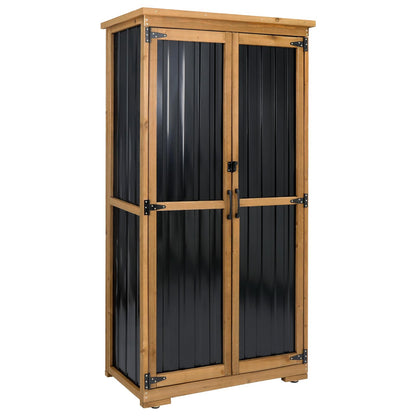 Ketive Outdoor Storage Cabinet, Tall Tool Garden Cabinet with Weather-Resistant Roof, Double Lockable Doors, 3 Removable Shelves & Adjustable Feet, for Patio, Garden, Backyard, 32" x 15.5" x 66"