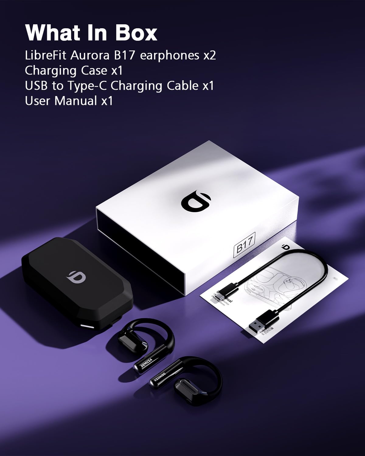 DEMICEA True Bone Conduction Headphones,Open-Ear Headphones,Up to 30H Playtime with Charging Case,Aurora Mode(RGB Light) IP68 Water-Resistant, AAC/SBC,Perfect for Night Running and Cycling