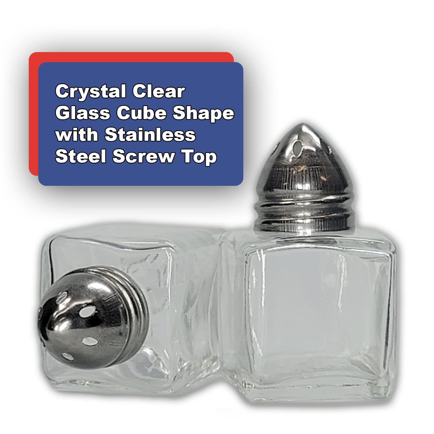 Pack of 4 Clear Glass Mini Cube Salt & Pepper Shakers with Stainless Tops and BONUS Easy Fill Funnel (Silver) by NetSellsIt