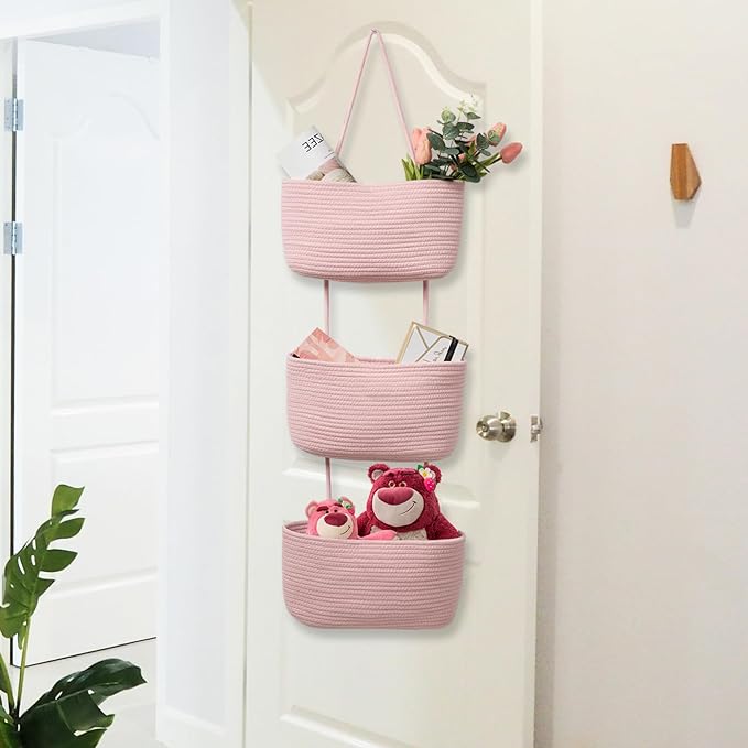 TeoKJ 3-Tier Wall hanging Storage Bags, Over the Door Organizer, Decorative