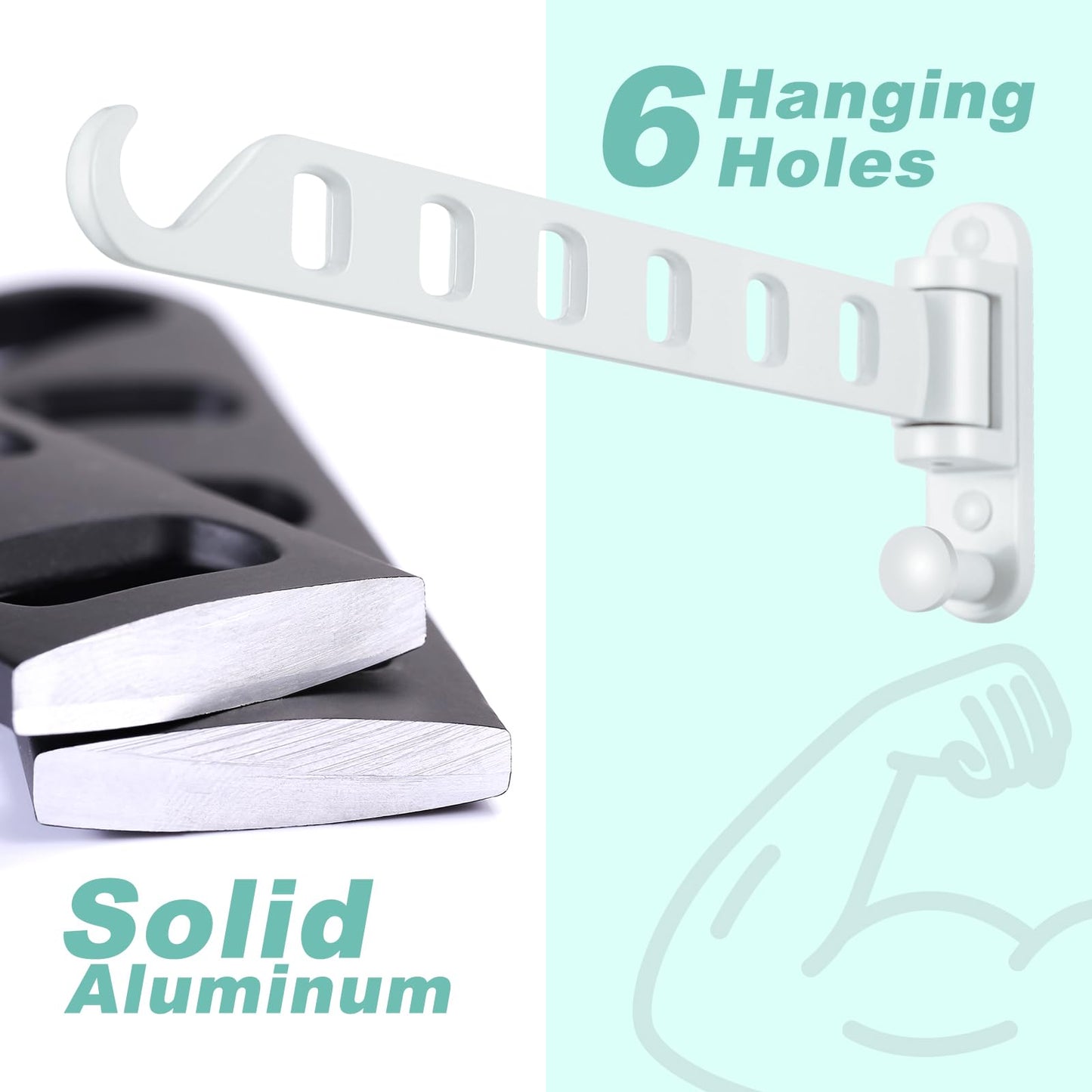 SKIKEN White Laundry Drying Rack with Swing Arm, Wall Mounted Clothes Hanging Rack, Swing Away, Folding Valet Hook, Sturdy Coat Hanger Holder for Laundry Closet (2-Pack, White)