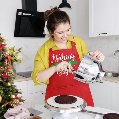 Funny Christmas Baking Aprons for Women Men, Holiday Baking Gifts for Bakers, Red Xmas Kitchen Cooking Aprons with 2 Pockets, Cute Thanksgiving Christmas Apron Gift for Bakers - Baking Spirits Bright