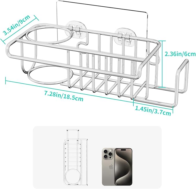 HapiRm 4 in 1 Sink Caddy Sponge Holder, SUS304 Stainless Steel Kitchen Brush