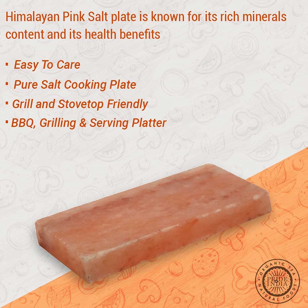 Pride Of India | Pink Salt Crystal Accessories (Pink Salt Crystal Cooking Tray - 8 by 4 inch) | Perfect for Grilling, Searing, Cutting, BBQ, Serving | Carries 84 Traces of Minerals