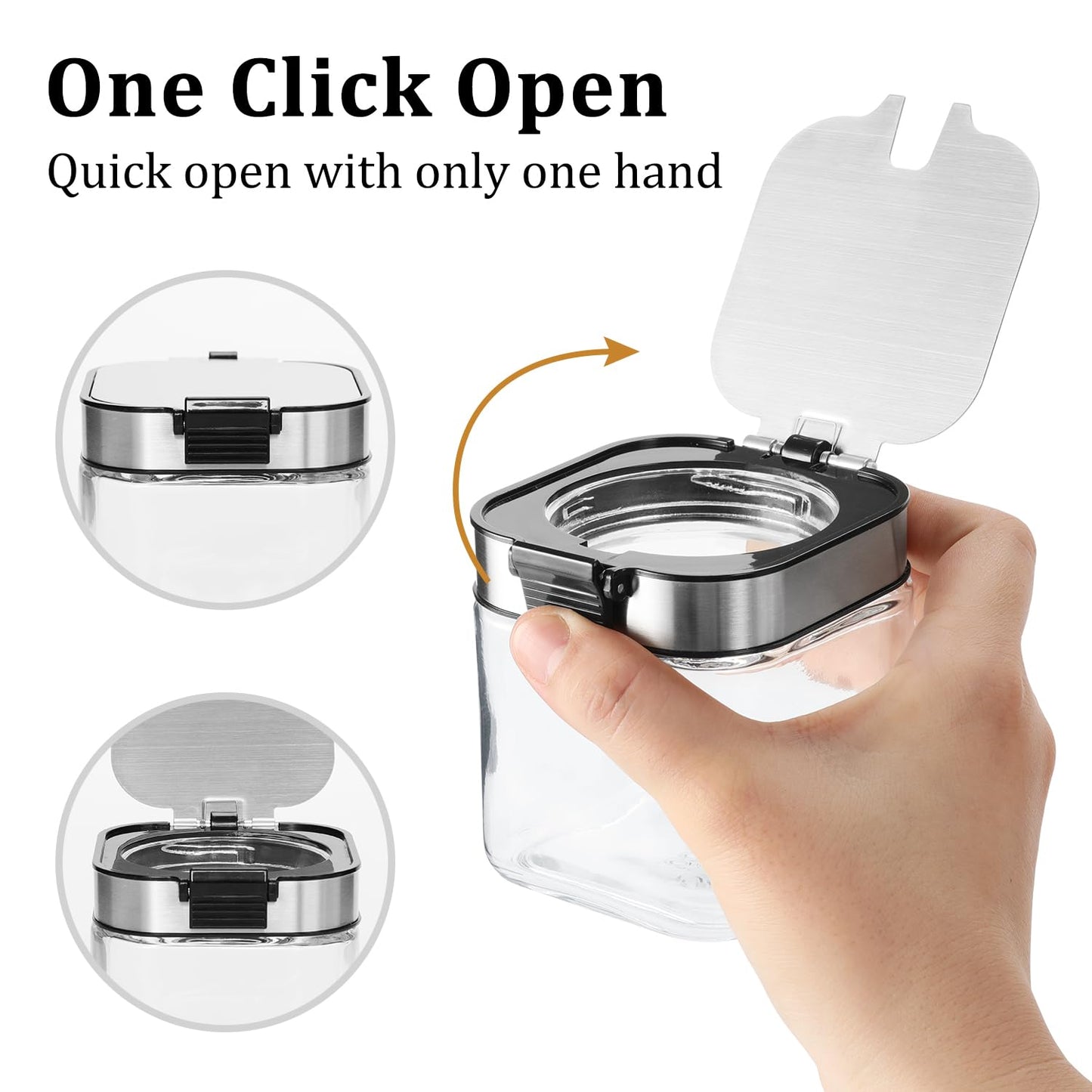 Aelga Glass Sugar Bowl with Lid and Spoon, 8.5 OZ Sugar Container Stainless Steels Flip Lid, Salt Container for Kitchen, Coffer Bar Accessories, Countertop, 2 Pack