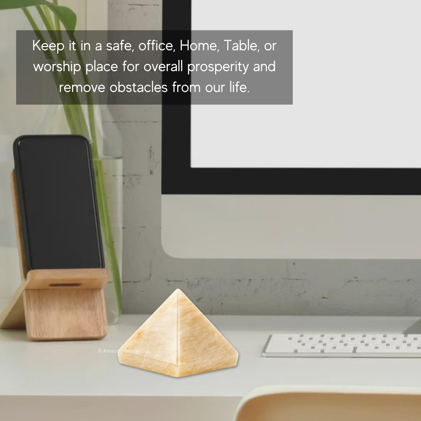 Amazing Gemstone Cream Moonstone Pyramid Crystal Healing Stones - 1.5" Great Pyramid Figurine of Natural Stone Pyramid for Meditation, Reiki, Chakra Balancing and Crystal Pyramids Grid