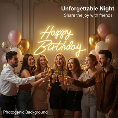 HMT Happy Birthday Neon Sign USB Powered 19.6×11.8 Inch Large LED Light Up Sign for Backdrop & Birthday Party Decor