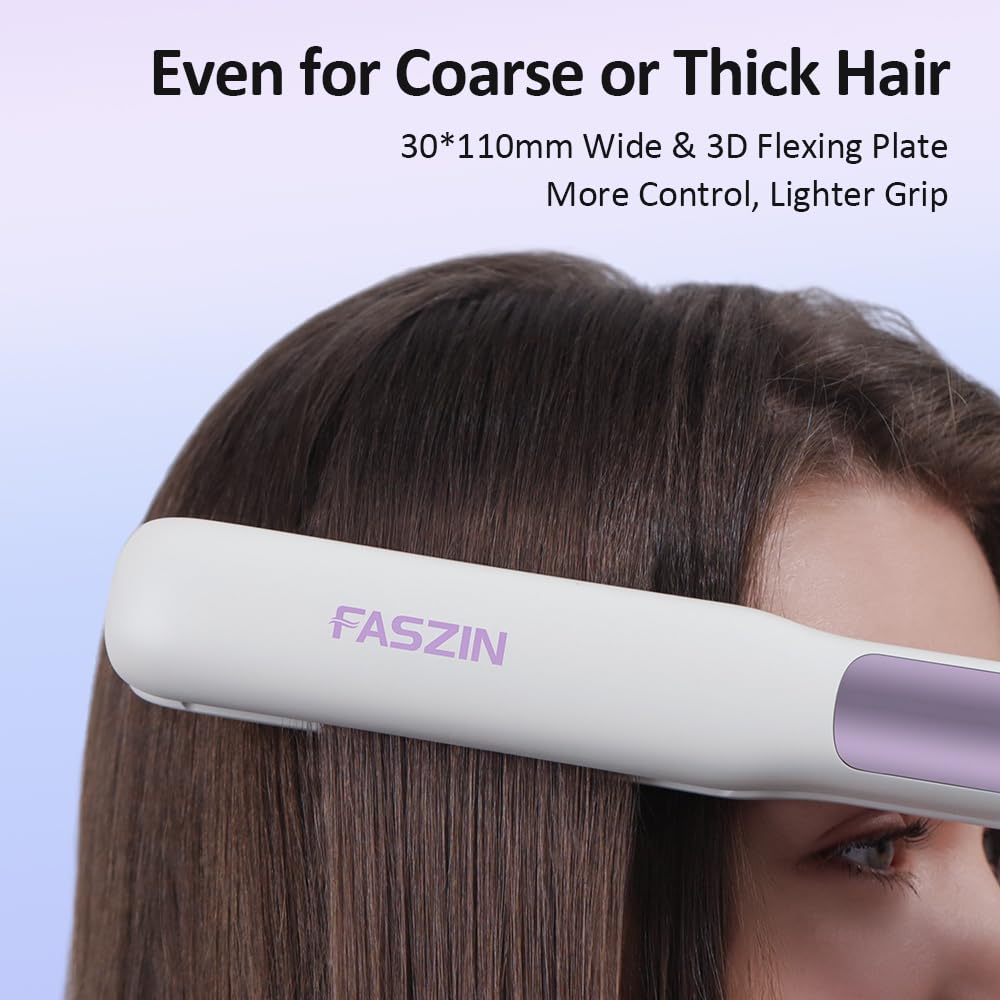 Faszin Hair Straighteners, Ionic Titanium Plate for Smooth Shiny Results, 20S Fast Heat Up Flat Iron, Clear LCD Display (White)