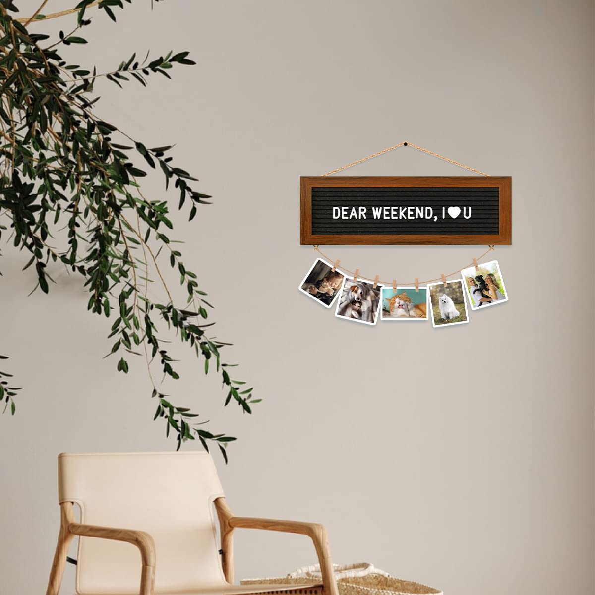 CJIAWYS Picture Frames Collage Photo Hanging Display, Felt Letter Board with 340 Letters and 15 Clips, Picture Board Rustic Frames for Wall Dorm Room Decor Christmas Holiday Birthday Party Present